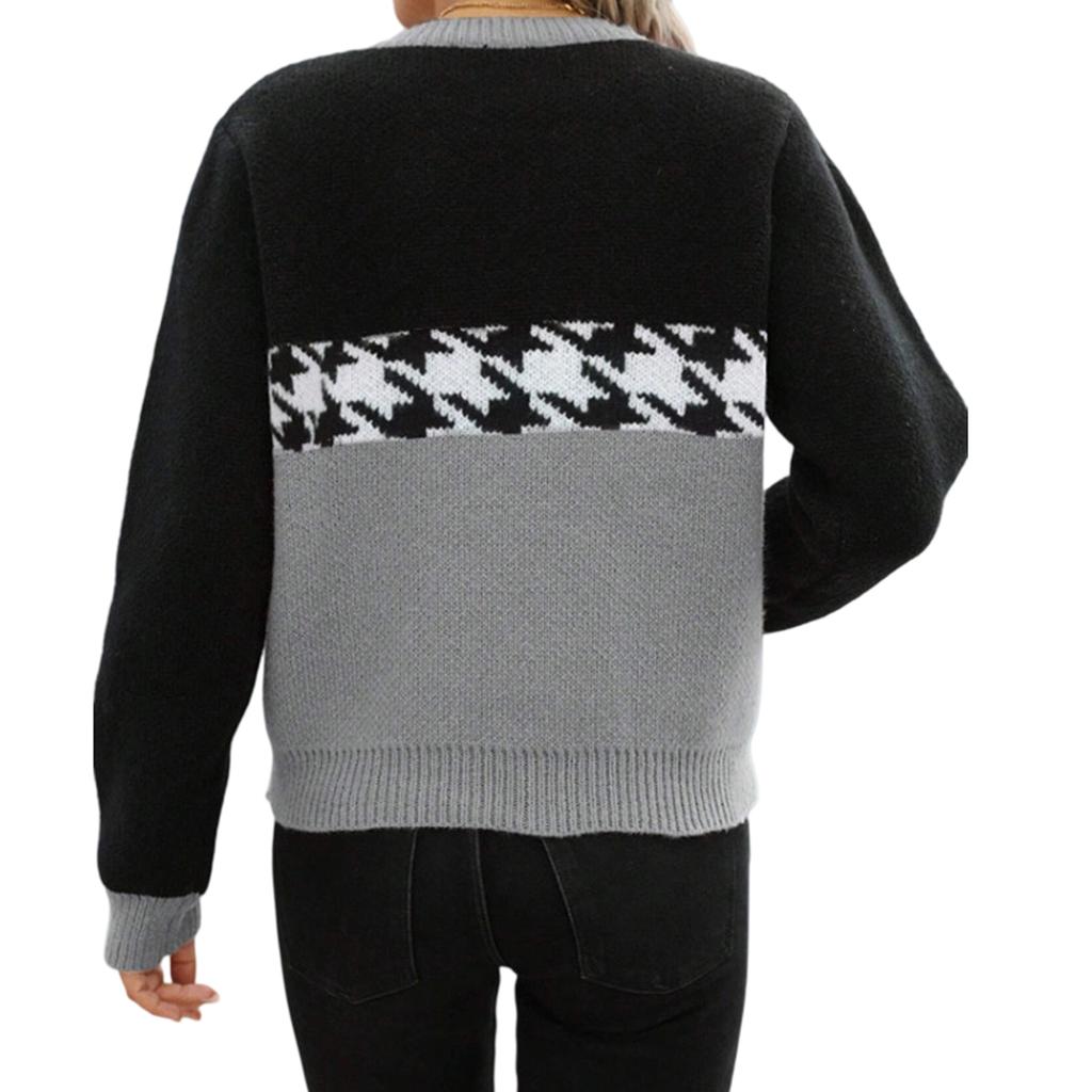 Women's Casual Round Neck Colorblock Pullover Sweater Geometric Long Sleeve Contrast Color Top