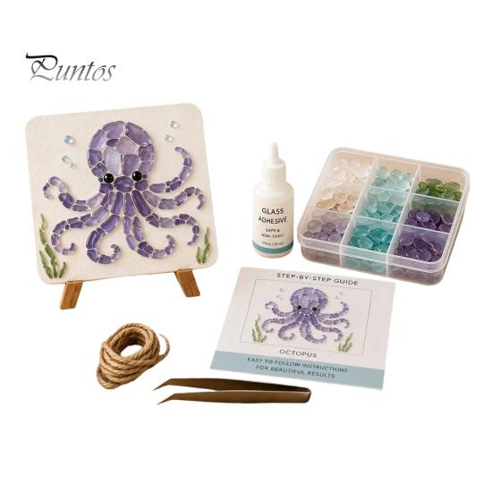 Durable Beach Style Crafts DIY Sea Glass Art Mosaic Kit, Ocean Animal Themed Craft Set for Adults Kits Beginner, Handmade Material Pack Coastal