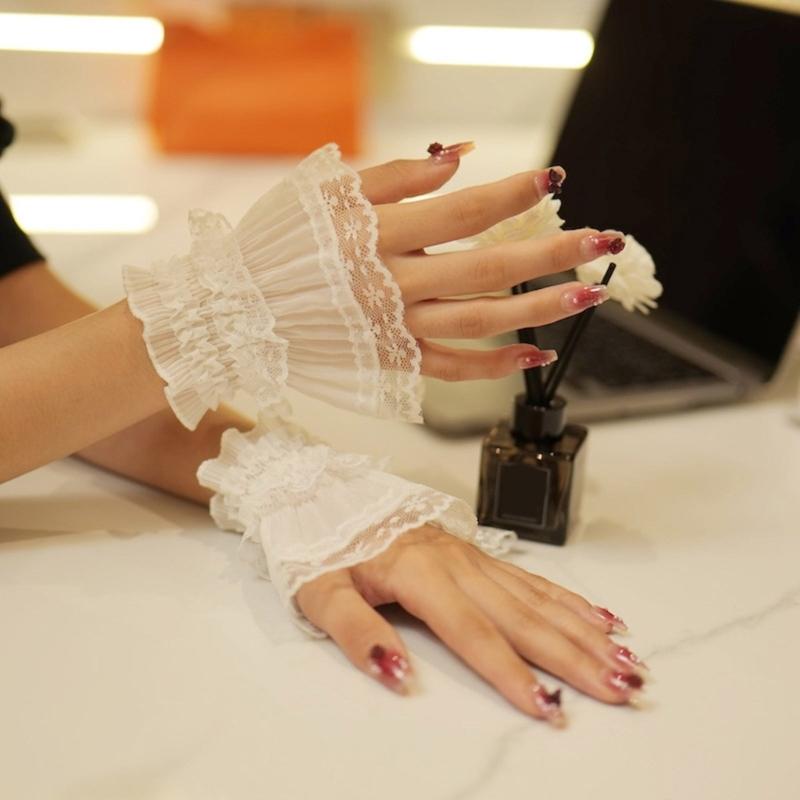 Faux Sleeves Decorative Trumpet Sleeves for Sweater Ruffle Bowknot Lace False Sleeves Cuff Extension Sweet Wrist Cuffs