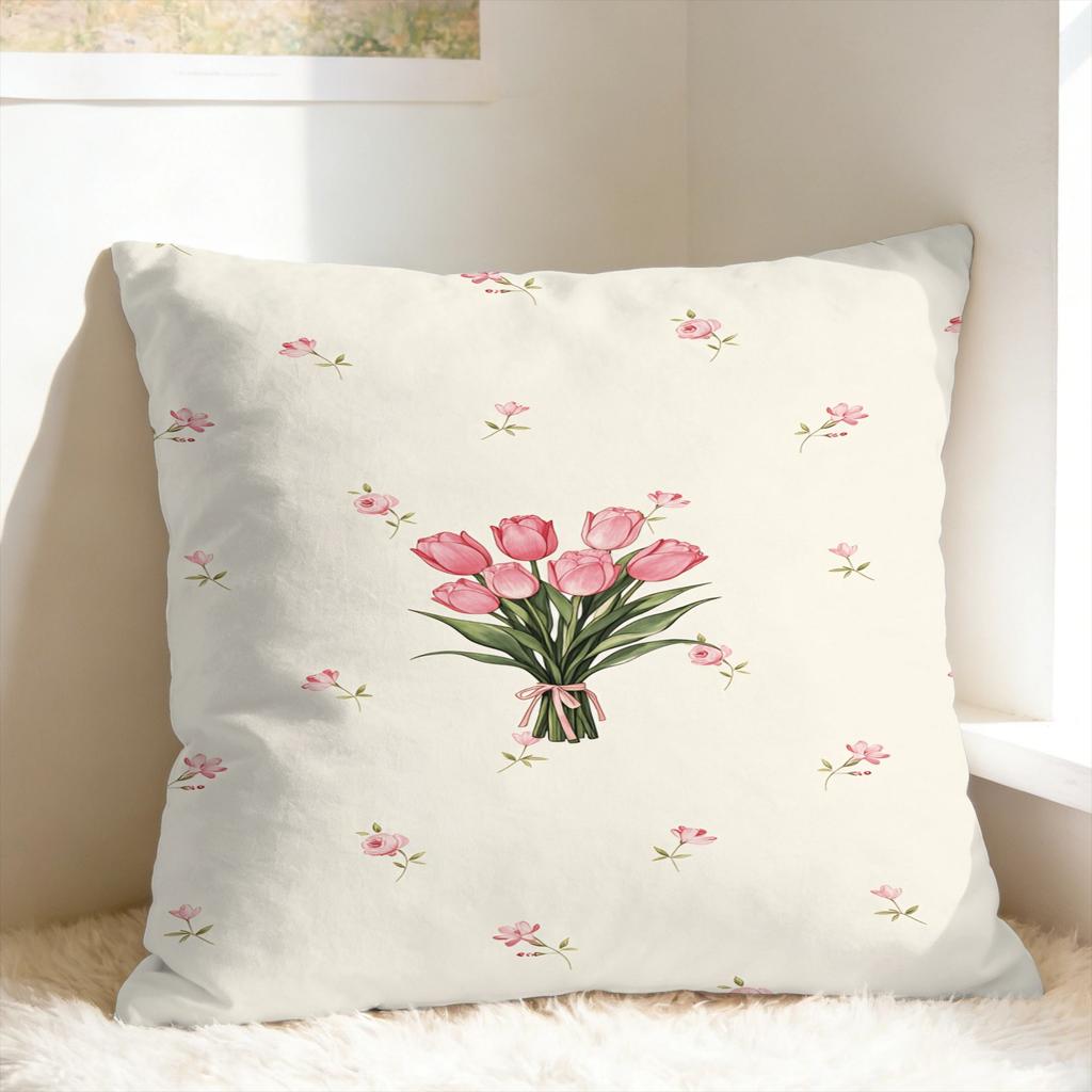 Tulip Spring Pillow Cover Cute Funny Pillow Case For Living Room Sofa Print Cushion Cover Gift Idea