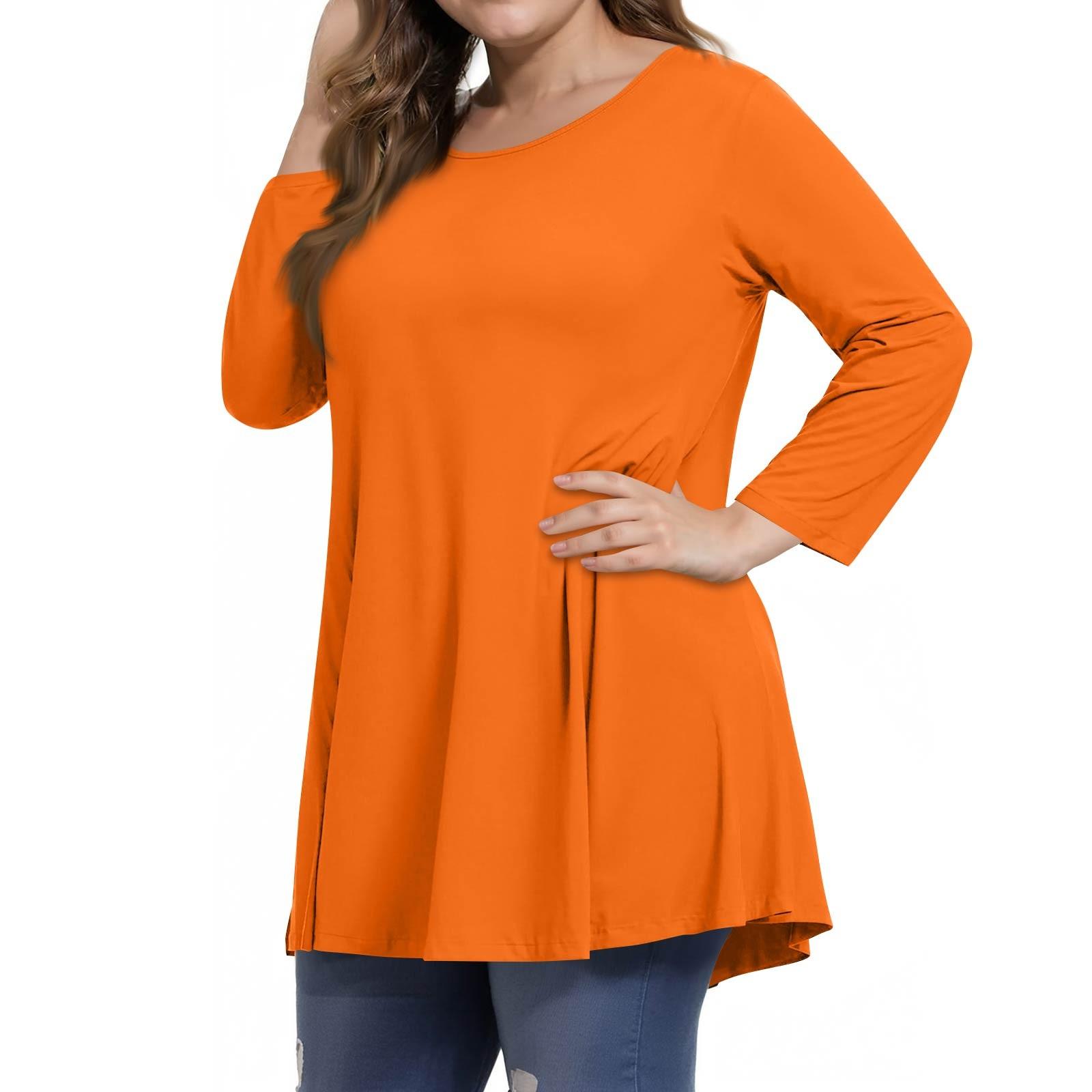 

Women s Fashion Casual Solid Colour Round Neck 3/4 Sleeve T-Shirt Top XXXXL помаранчевий