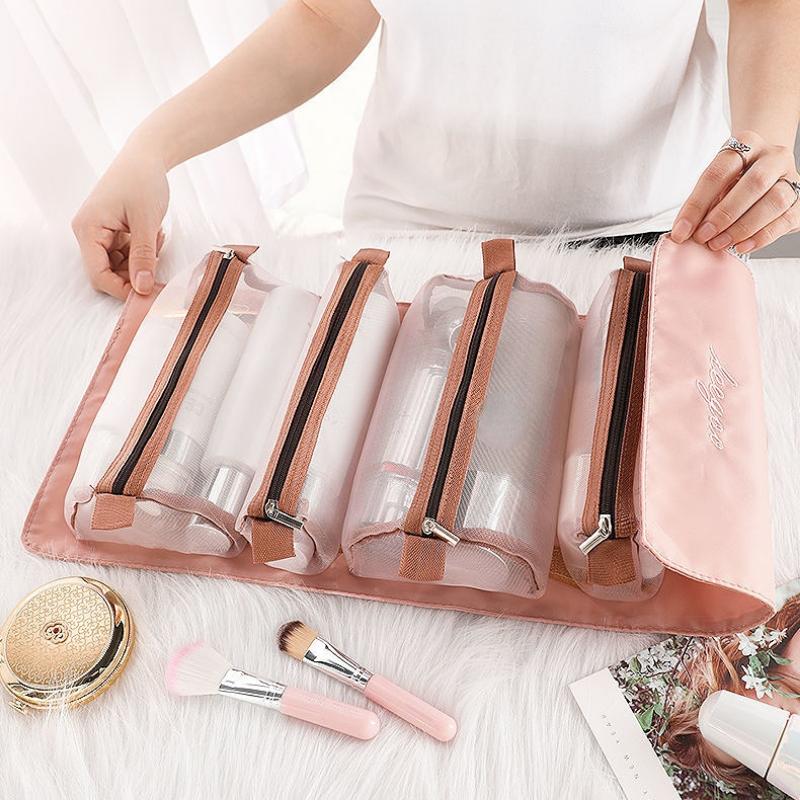 Tragbare einfarbige Kosmetiktasche mit großer Kapazität, Reise-Kulturbeutel, Aufbewahrungstasche für Make-up und Augenbrauenstifte