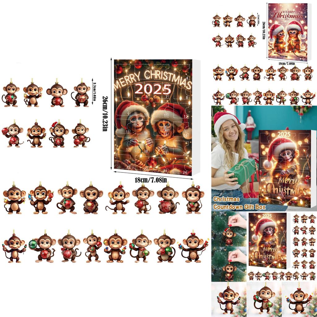 Monkey Christmas Countdown Calendar With Acrylic Wall Hangings For Holiday Celebration And Gifts