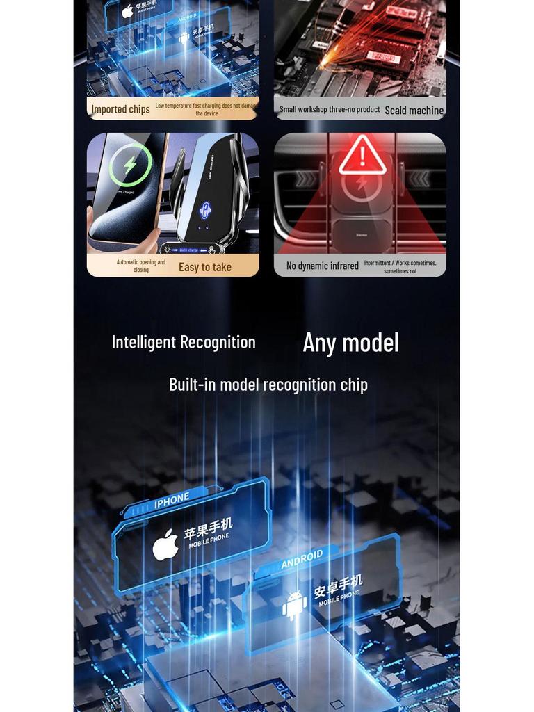 Wireless Car Phone Holder & Charger: Fast Charging with Cable, New Model