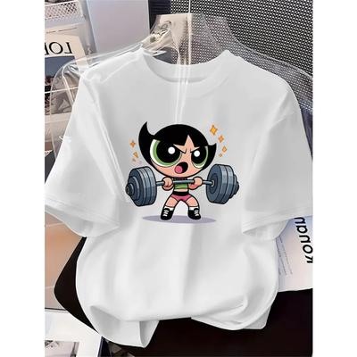 Taglie europee Design Torta all'Uovo, Stampa Minimalista, Lettere, Cartone Animato, Top da Donna, T-shirt Casual Elegante Girocollo, Stile da Pendolare