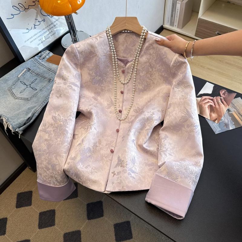 Chinese Style Satin Frog Button Plus Size Coat for Middle-aged Women