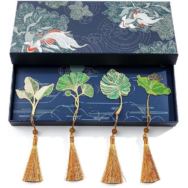 Ancient Chinese Palace Art Bookmarks, Cat Carp Flying Crane Lotus Bookmarks with Tassels, Boxed Gifts for Book Lovers Collection