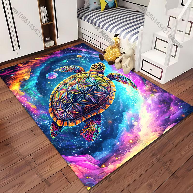 Cosmic Colorful Turtle Swimming Universe Carpet Yoga Living Room Room Decor Children's Crawling Mat Doormat Area Rug Games