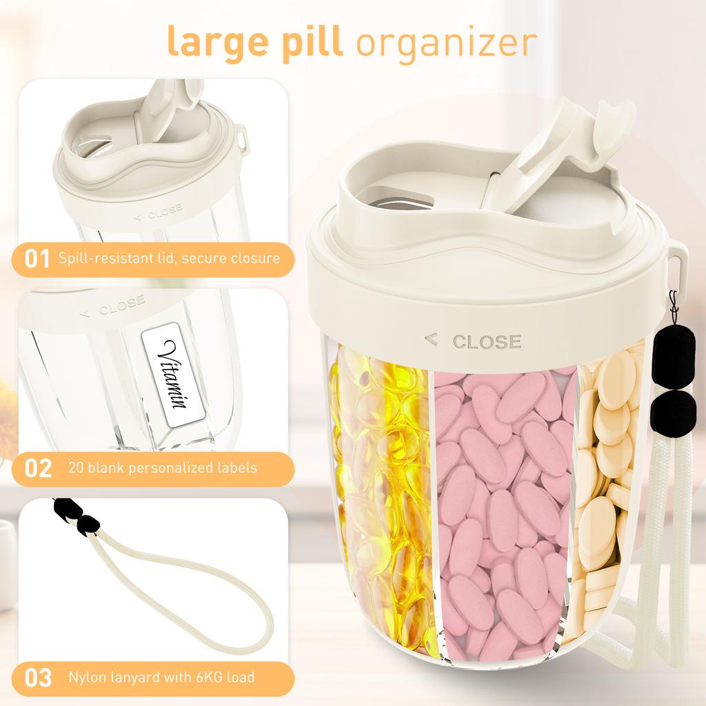 Weekly/7-Compartment Pill Organizer Travel Pill Case with Anti-Mix Design Portable Supplement Containe Pill Cup Bottle Organizer