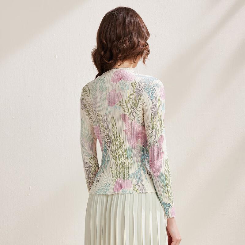 Zhaojun 2026 Spring/Summer Silk Blend Floral Knit Long Sleeve Slim T-Shirt