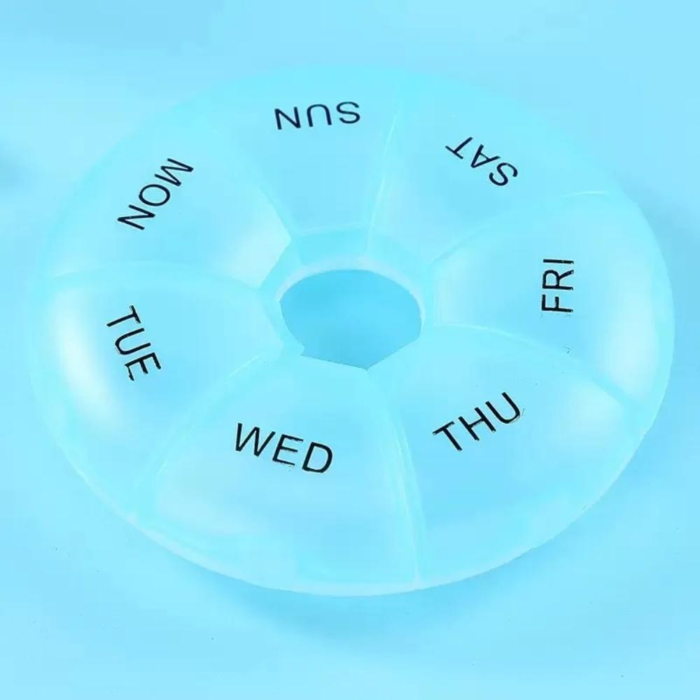 New Hot Premuim Small 7-Day Round Portable Pill Box Travel Medicine Organizer Secure Seal for Vitamins Supplements Fish Oils