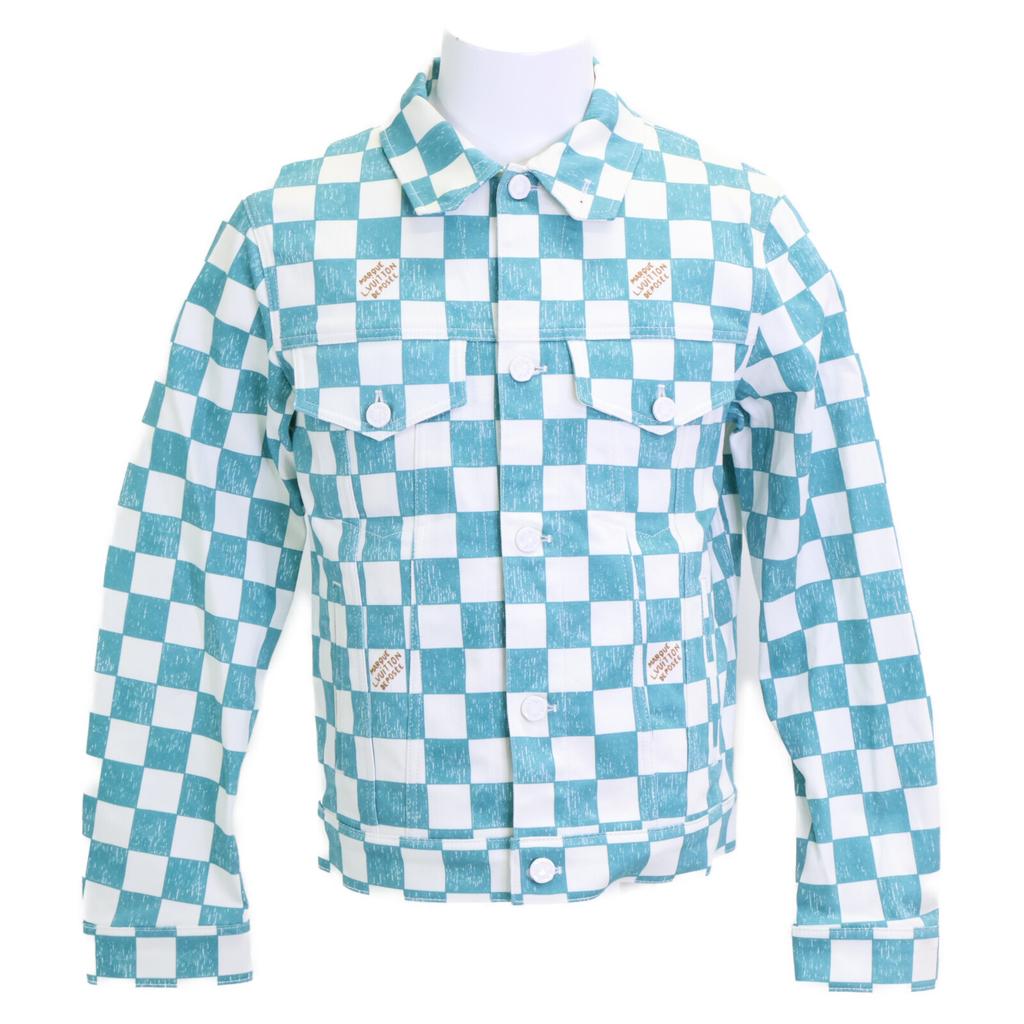 LOUIS VUITTON [Excellent Condition/Domestically Authorized] RM2129 IM3 HLA20W Damier Denim Trucker Jacket 44 White / greenUsed