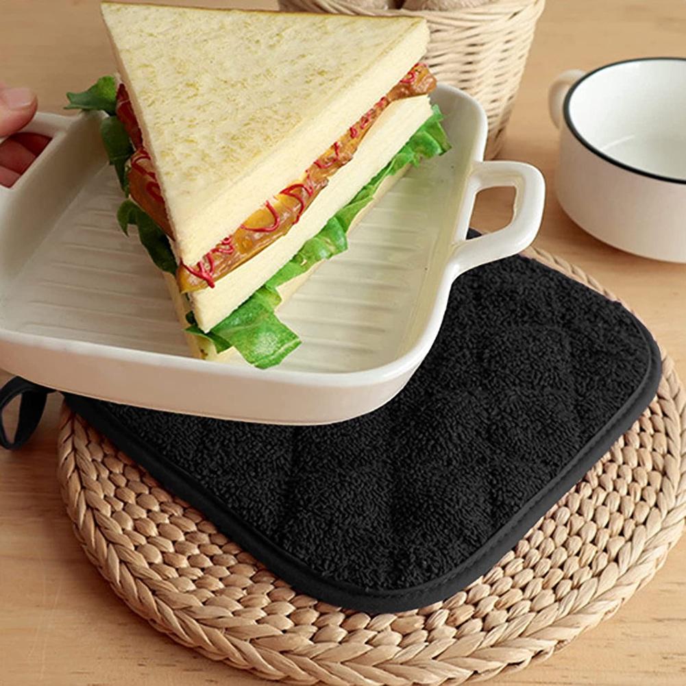 Highly Recommended.7 Pieces Black Cotton Pot Holders for Kitchen Oven Mitts, Washable