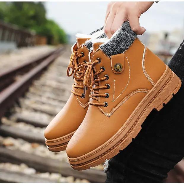 Winter Herren Casual Stiefel Trend Leder Stiefelette für Herren High-Top Baumwollschuhe Outdoor Warme Plüsch Schneestiefel Gefütterte Herrenschuhe