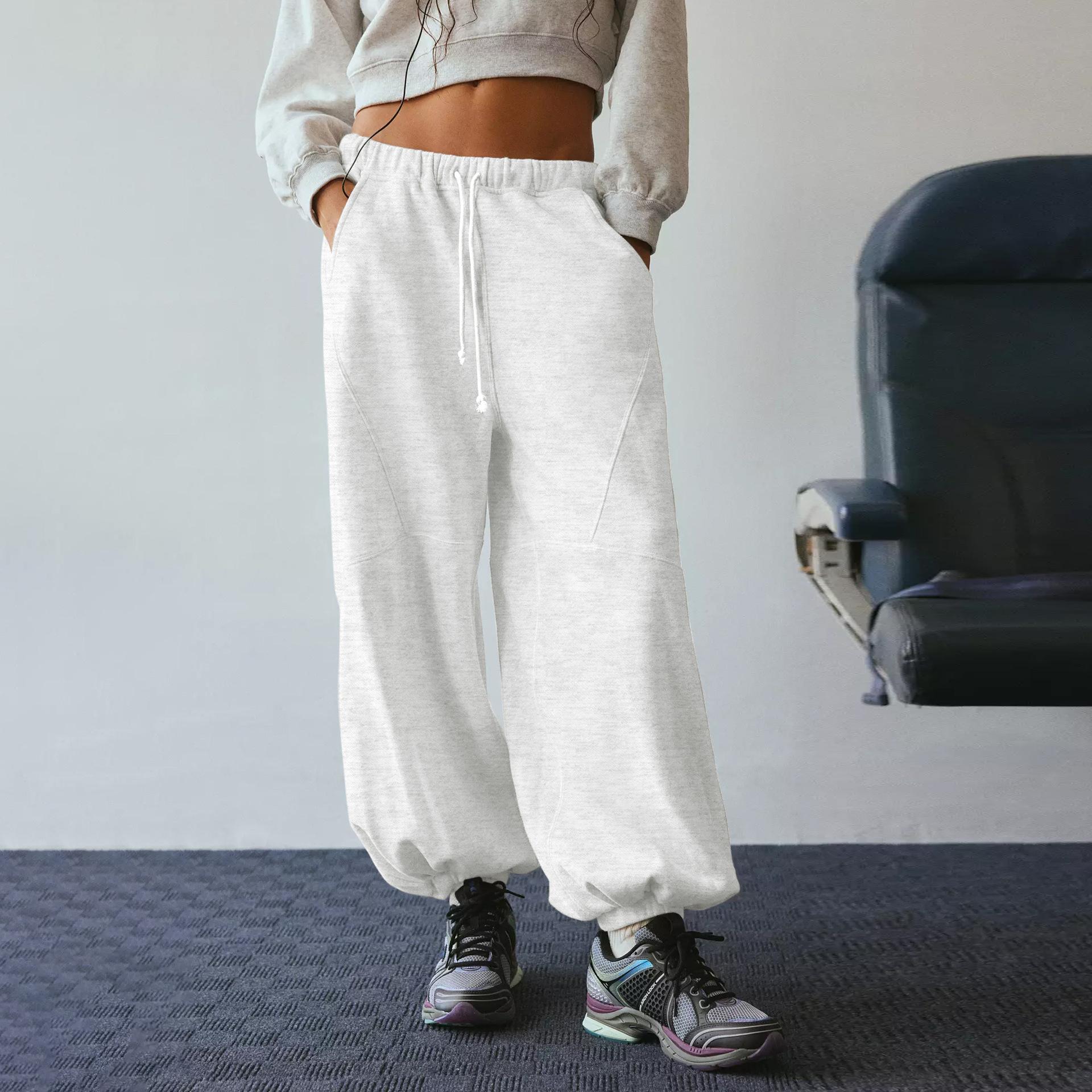 

Женские мешковатые спортивные штаны повседневные хлопковые на кулиске спортивные джоггеры шаровары с карманами XL белый