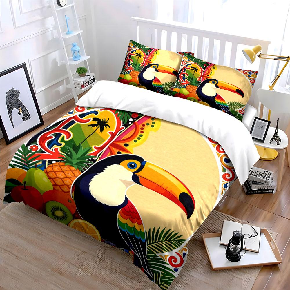 Tropical Toucan Fruit Decor Set Soft Comfortable Duvet Cover Bedding Set Included 1*Duvet Cover & 2*Pillowcases, Gift