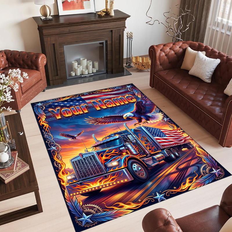 Truck Theme Crystal Velvet Rug Personalized Custom Name Text Soft Floor Mat Home Decor