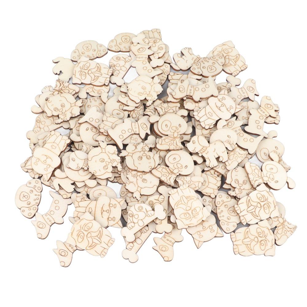 200pcs DIY Craft Unfinished Wooden Animal Chips Smooth Edges Cat Dog Wooden Animal Ornaments Mixed Pet Themed