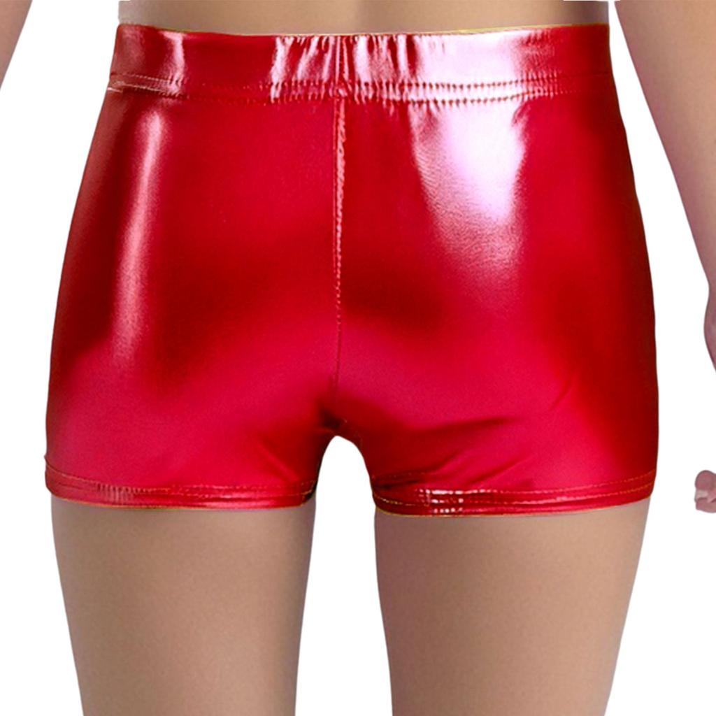 Shorts de Danse Jazz Unisexe Finition Métallique Brillante Ceinture Élastique Style Boxer Costume de Performance pour Enfants