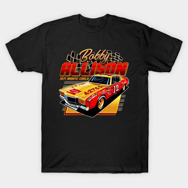 Men Black Print T-shirt Bobby Allison 1971 Retro No-Cut Transfer Paper Print Cotton Tshirt S чёрный