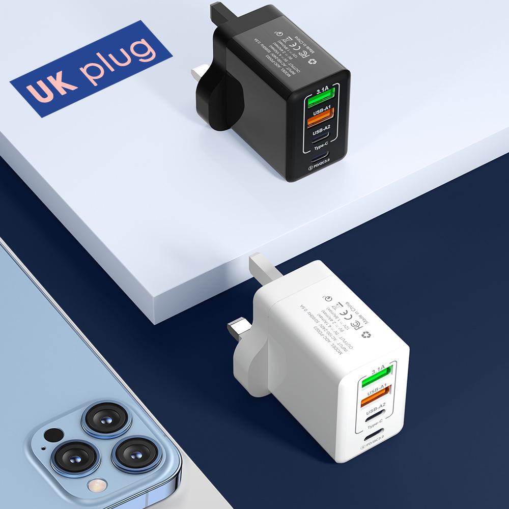 2A+2C Multi-Port Charger: European/American/UK Specs, QC3.0 & PD36W Fast Charging for Mobile Phones