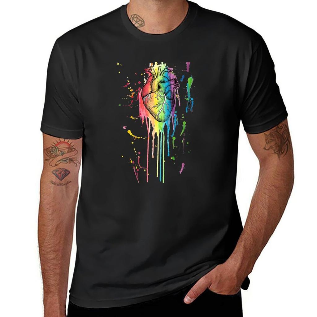 Watercolour and Pen Rainbow Anatomical Heart TShirt for a boy graphics animal prinfor boys t shirts men