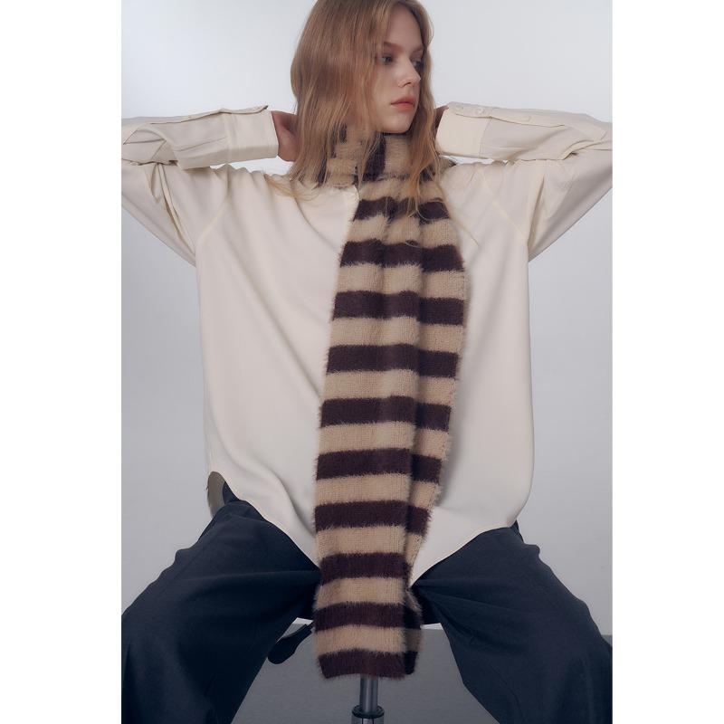 Original Niche Color Scheme Imitation Classic Striped Knitted Wool Muffler for Women Autumn Winter Soft Warm Scarf Female Shawl