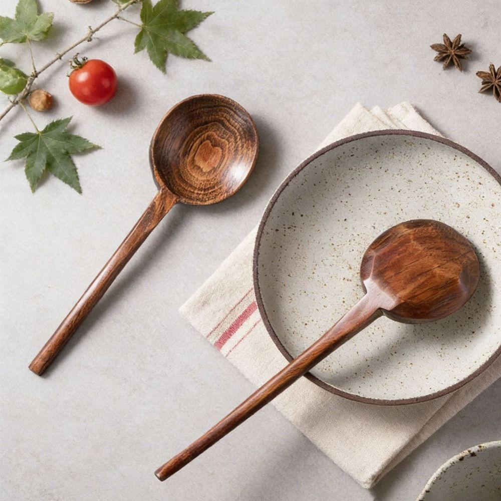 Deep Spoon Head Long Handle Spoon Japanese Ramen Spoon Durable Wooden Soup Spoon Kitchen Cooking