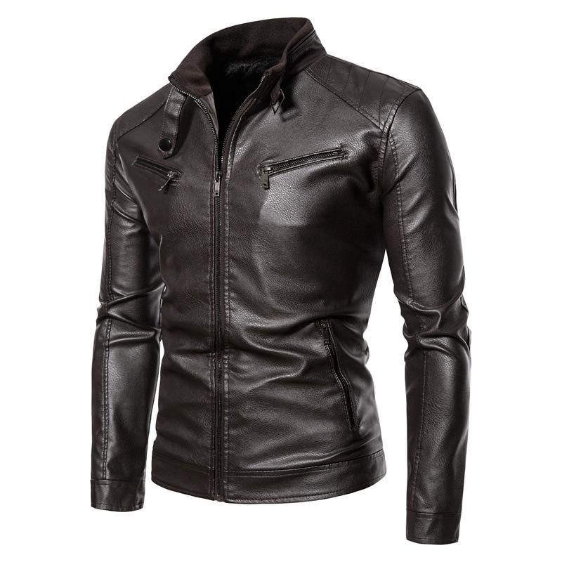 Hot autumn and winter men's pu leather jacket men's trendy youth stand-up collar punk men's locomotive leather jacket