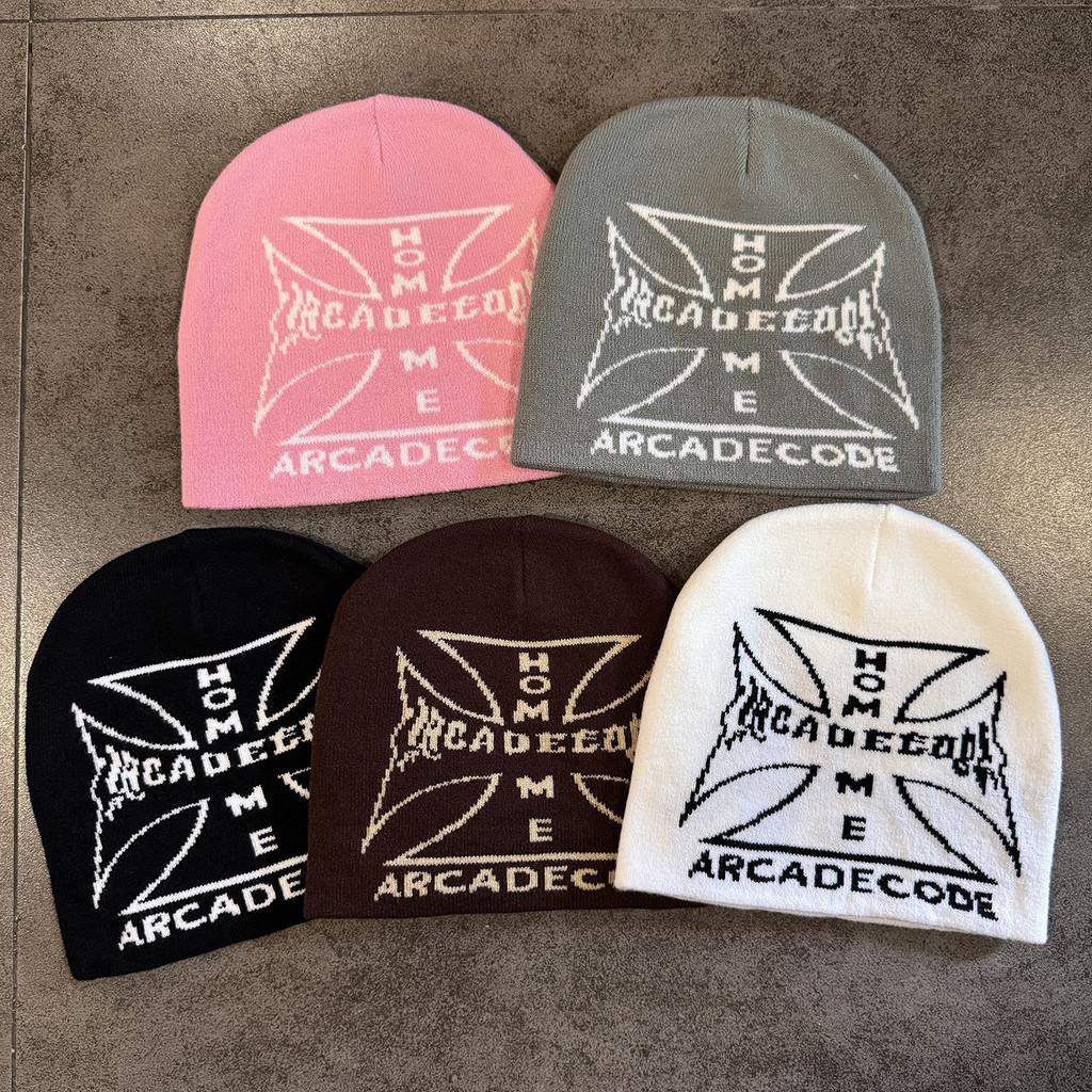 Cross Urban Streetwear Letter Knitted Cap With Acrylic Material For Casual Style