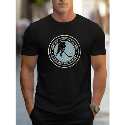 Men's Hockey Print Polyester Short Sleeve T-Shirt Soft Breathable Casual Summer