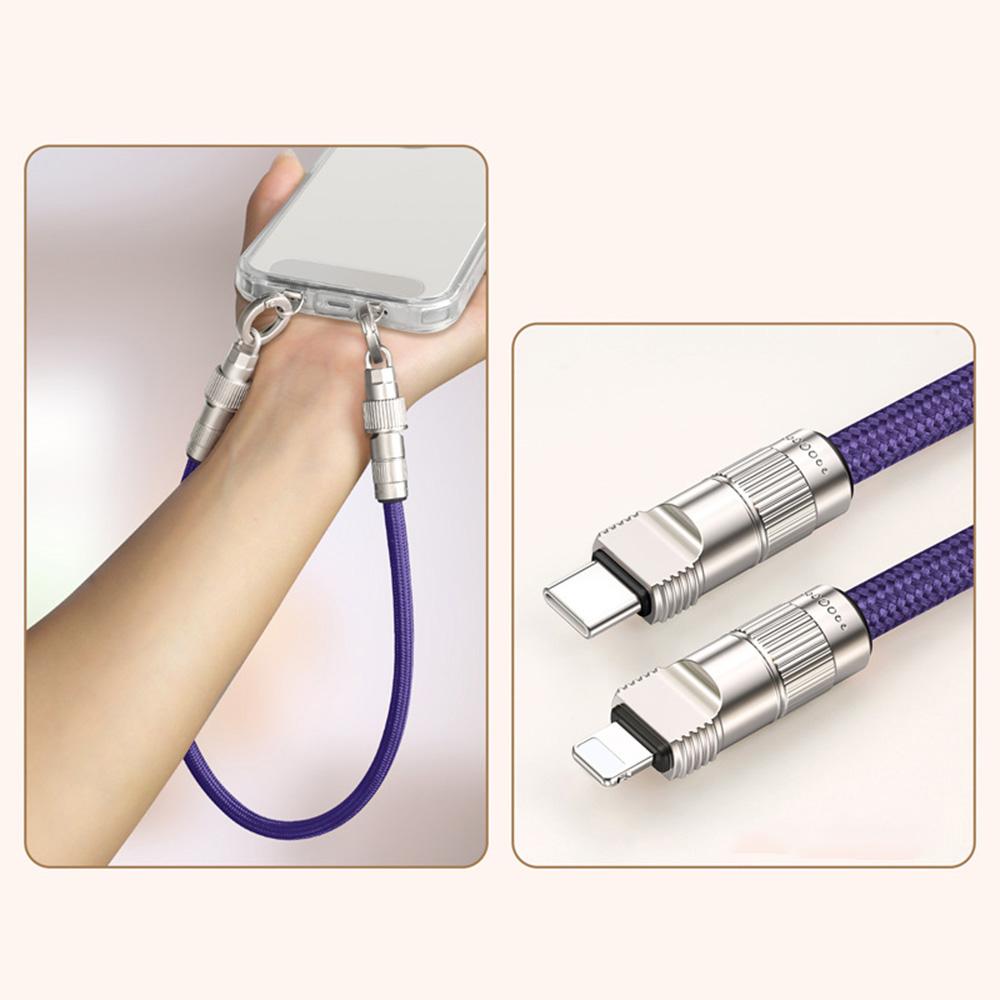 

30cm Charging Cable Wrist Strap 27W Fast Charge Data Cord Phone Lanyard with Type-C to L-Port Connector Purple
