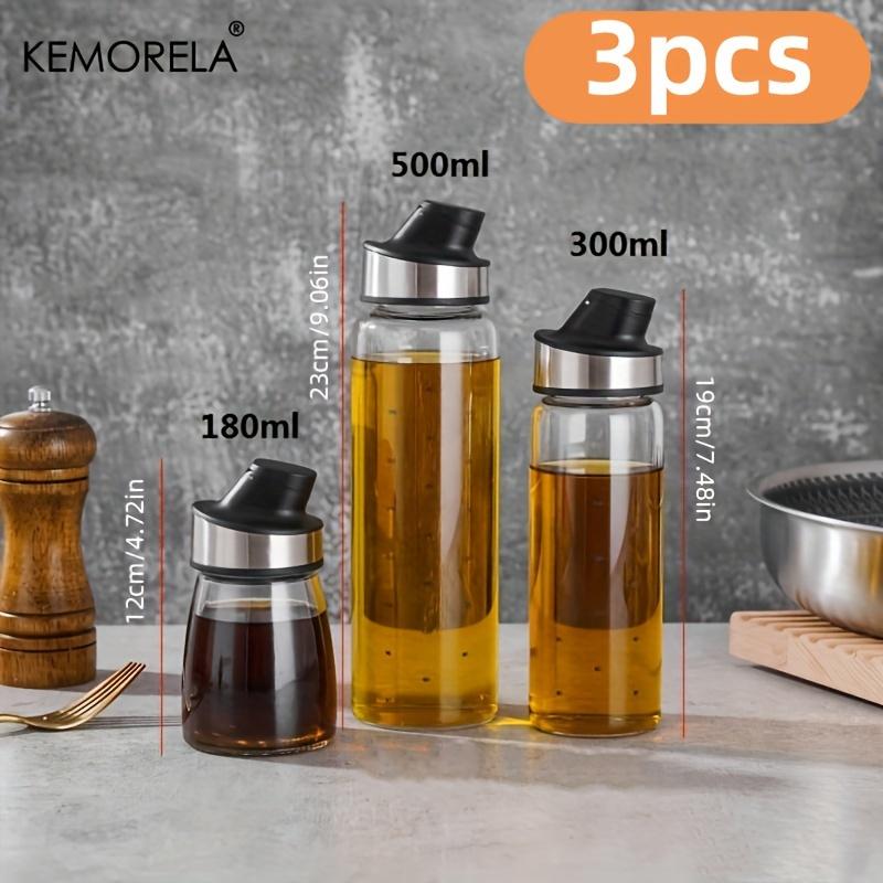 KEMORELA 1/3 szt. Butelka na oliwę Oliwa z oliwek Szklana lecythos Dozownik Automatyczne Otwieranie i Zamykanie Bez kapania Butelka na przyprawy Butelka