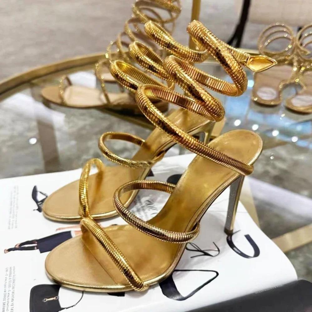 Sandali Gladiatore Sexy con Tacco Alto Donna Fascia Stretta Corda di Serpente Intorno alla Caviglia Scarpe Estive con Tacco a Spillo