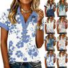 Modna i casualowa damska letnia bluzka z dekoltem V, patchworkowa, z krótkim rękawem i kwiatowym wzorem