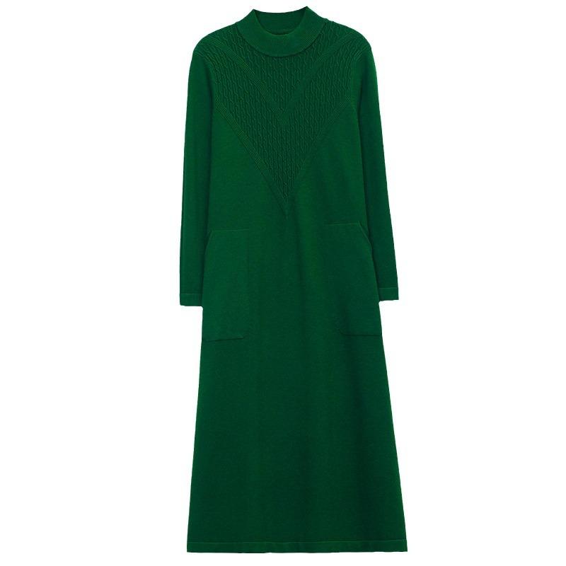 Jednobarevné pletené šaty pro ženy na podzim a zimu Svetrové šaty ke kolenům Volný svetr střední délky