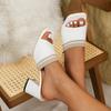 New women's shoes fashion one-word thick heel knitted wool high heel square head cool slippers