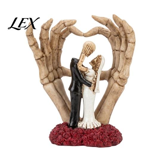 Dark Romantic Resin Sculpture Skeleton Couple And Hand Ornament, with Rose Base, Durable Gothic Figurine Skull Wedding Decor, for Halloween Decoration A