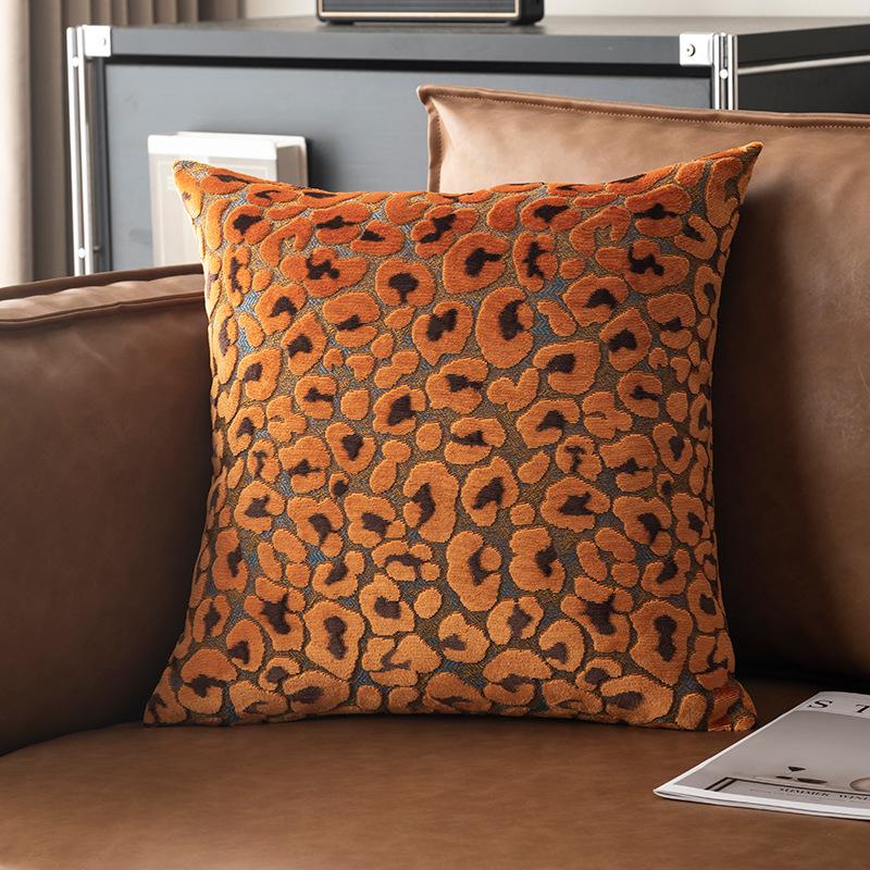 45x45cm Leopard Print American Cut Fleece Sofa Pillow Cover Cotton and Linen Pillow Office Nap Pillow Car Cushion Pillowcase