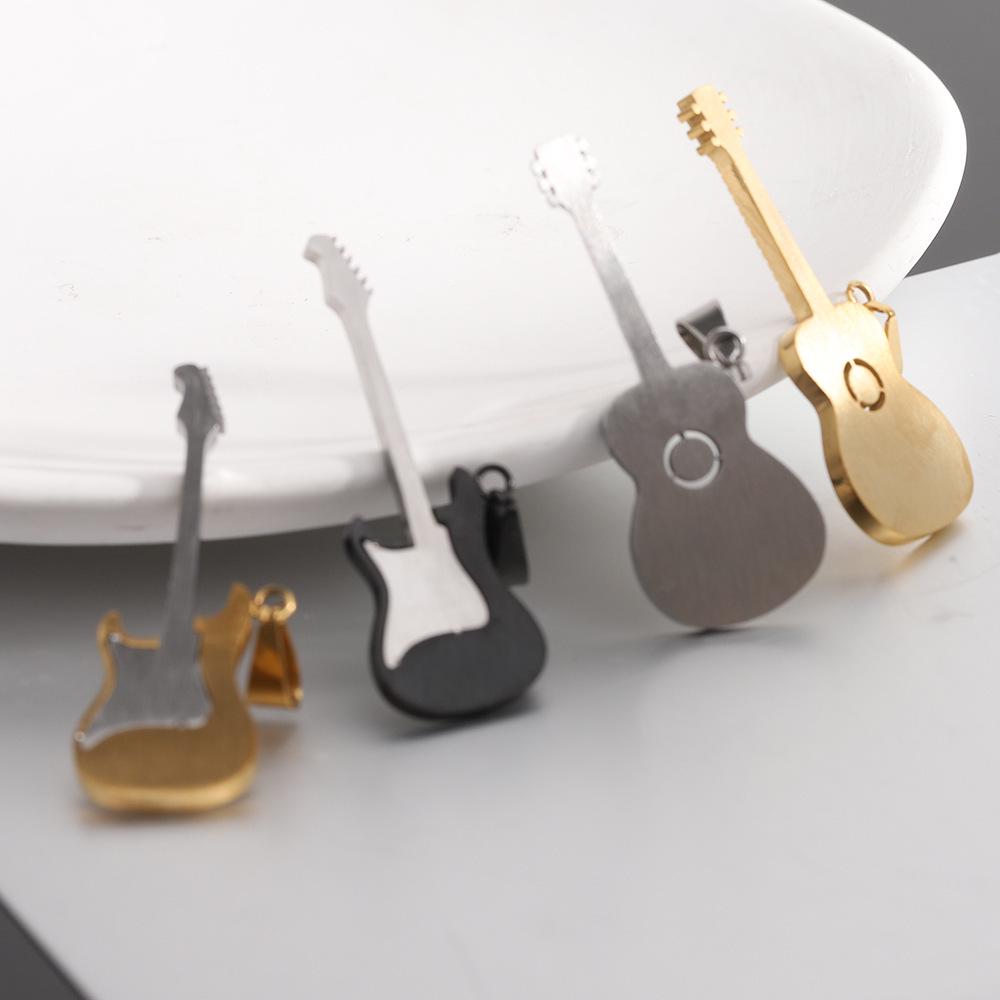 New Style Stainless Steel Guitar Pendant Necklace, Two-Tone Electroplated, 52MM Fashion Accessory.