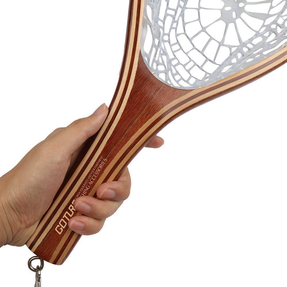Goture Landing Net, Fly Fishing Net, Clear, for Mountain Stream and Pipe Fishing, Wooden (Wooden)