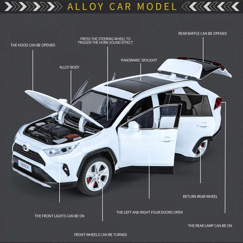 1/24 TOYOTA RAV4 SUV Sport Diecast Alloy Miniature Toy Car Model Remote Control Sound Light Pull Back Collection Gift for Boy