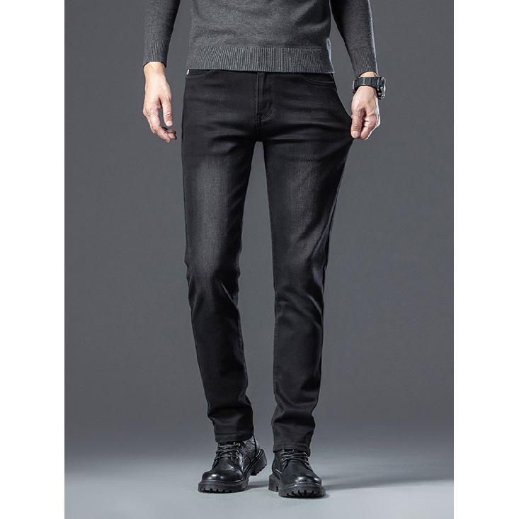 Spring And Autumn New High End Plush Jeans For Men Straight Tube Slim Fit Elastic Thick Casual Pants Autumn And Winter Men'S Pants