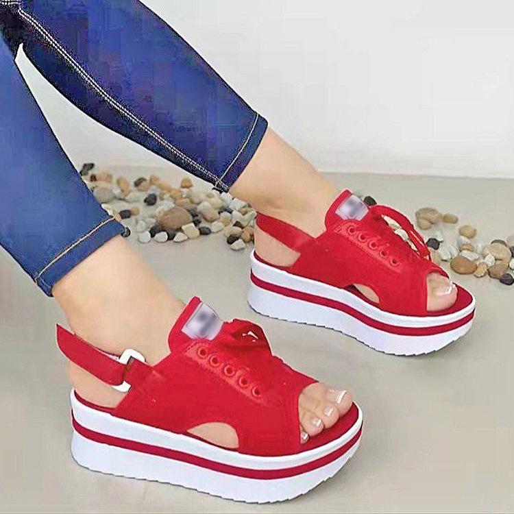 

Модные женские босоножки на плоской подошве с открытым носком, повседневные босоножки на платформе, удобные дизайнерские босоножки на высоком каблуке для женщин, Zapatos De Mujer 35 красный