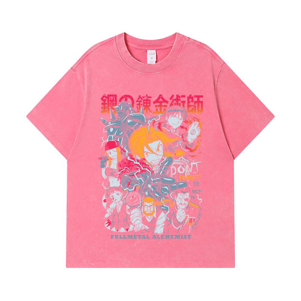 Camisetas Lavadas de 275 GSM 100% Algodón Fullmetal Alchemist V1 Estampado Unisex Camiseta Pesada de Algodón