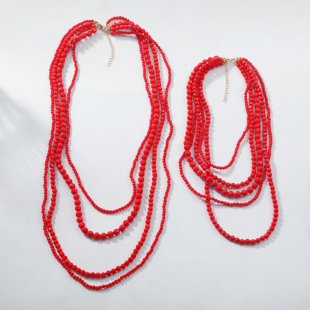 Z Series Red Rice Bead Multi-Layer Women's Retro Necklace
