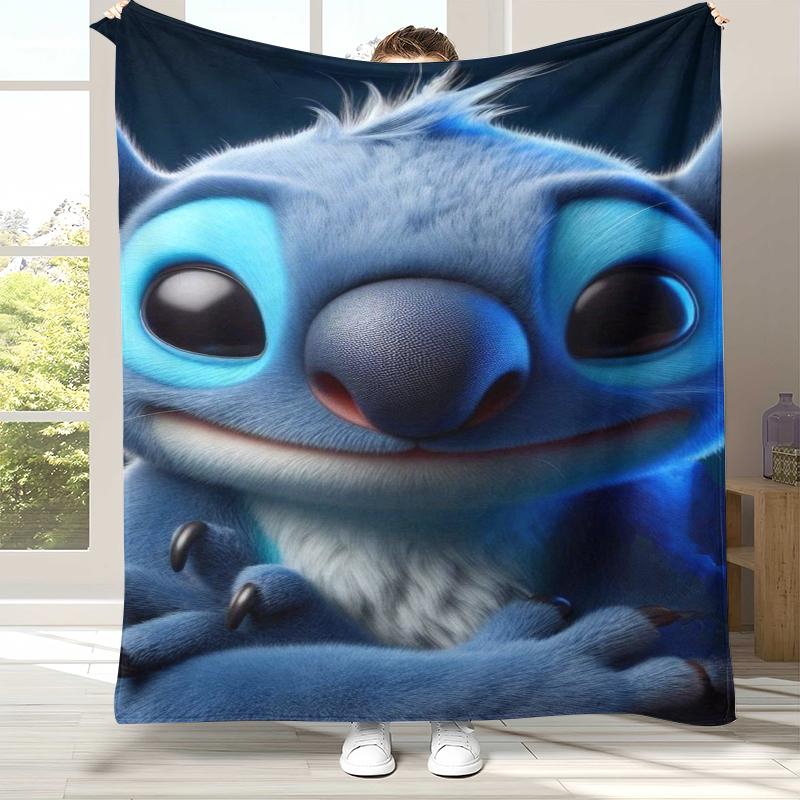 Kawaii S-Stitch Cartoon Flannel Blanket,Ultra Soft Warm Plush Throw for Home Bedroom Bed Sofa Cover Camping Picnic Gift Kids