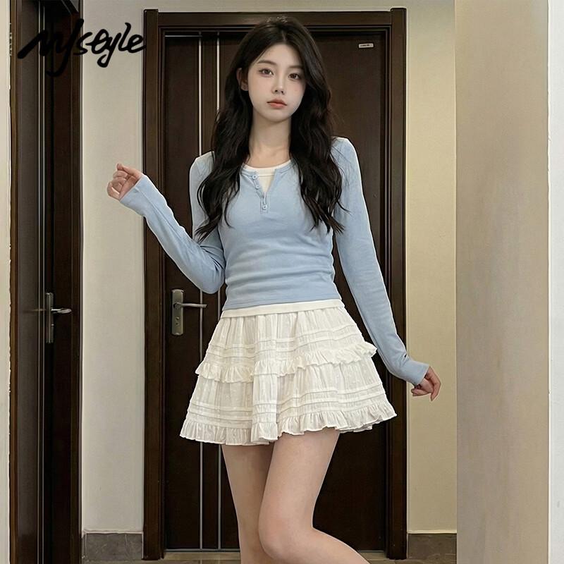 MJ STYLE Women s High-Waist A-Line Tiered Mini Skirt S