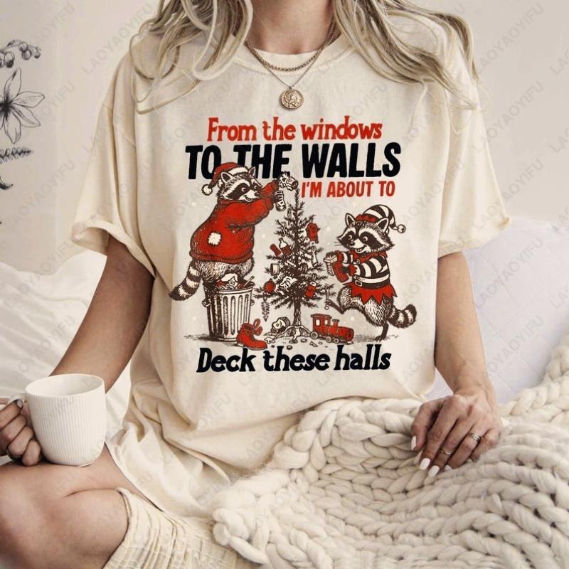 From The Windows To The Walls Im about To Deck These Halls Tshirt Vintage Christmas Tees Funny Unisex Christmas Cotton tee Tops S