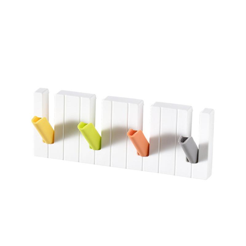 Piano Key Shaped Foldable Hook Adhesive 4 Hooks Clothes Hat Scarf Hanging Rack Household Wall Decorative Hook
